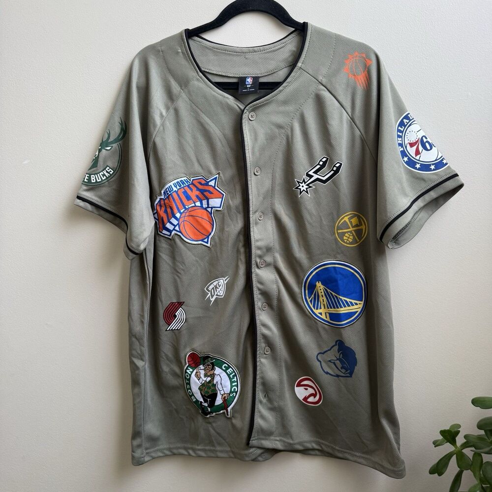 NBA Baseball Jersey Mens Team Ultra Game Basketball Tan All Over Print 90s Large